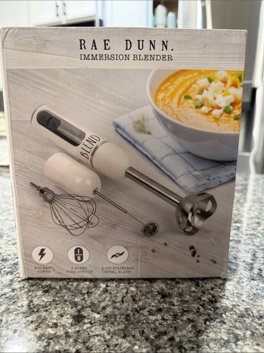 Rae Dunn White Immersion Blender with Whisk & Frother Attachments